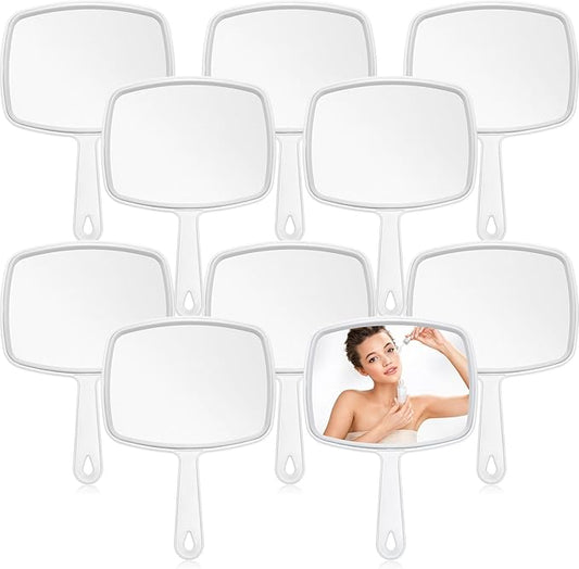 Qunclay 10 Pcs Large Hand Mirror Handheld Mirror with Handle Wall Mount for Barber Bathroom Portable Beauty School Gift for Vanity Makeup Home Salon Travel Use(7.3'' W x 10.3'' L,White)