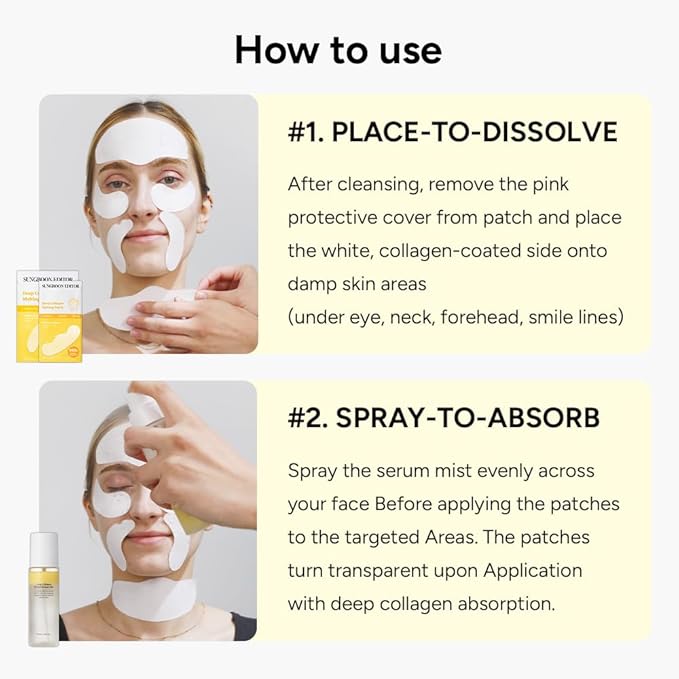 SUNGBOON EDITOR Melting Collagen Set (Deep Collagen Melting Patch 6pcs, Barrier Serum Mist), Real Collagen Care for Puffy Eyes and Neck Wrinkles, Best Gifts for Mom, Skincare Gift Sets for Mom