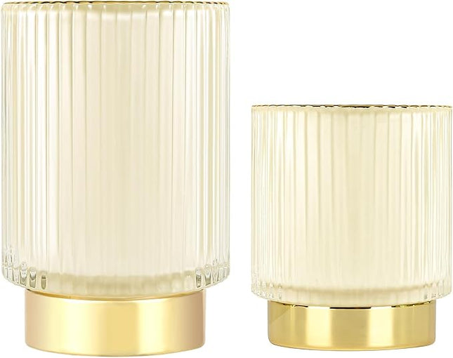 DASITON Makeup Brush holder Organizer,Crystal Cosmetic Makeup Brush Glass Brushes Storage Holder, Vintage Make Up Brush Cup Pen Pencil Holder striped vase(Cream S+L)