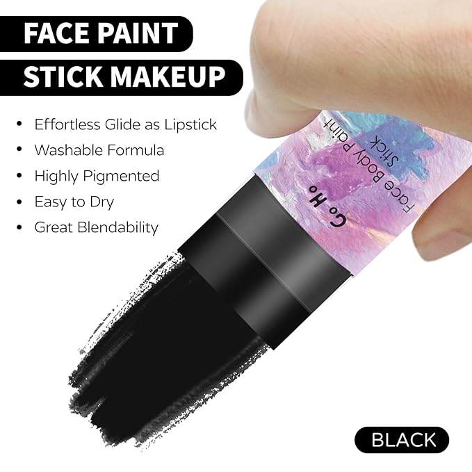 Go Ho Water Based Black Face Body Paint Stick,Non-Toxic Face Painting,Easy-to-use Facepaint for Halloween SFX Zombie Skeleton Vampire Clown Cosplay Costume Makeup,0.63oz