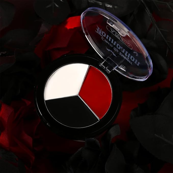 Goth White Black Red Face Paint Makeup Foundation, Clown Halloween White Face Body Paint Makeup Semi-Matte, Non Toxic FX Eye Black Red Body Painting Zombie Vampire Costume Party Cosplay Greasepaint