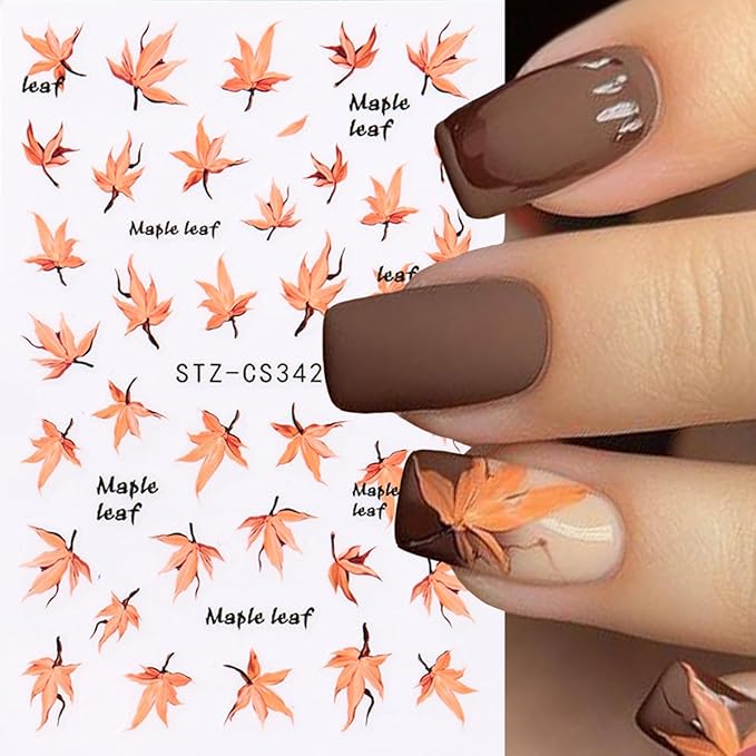 Fall Pumpkin Nail Art Stickers Decals 3D Maple Leaf Thanksgiving Day Nail Stickers Nail Art Supplies 6PCS Autumn Maple Leaves Nails Adhesive Decals Manicure Sliders for Women DIY Nail Decorations