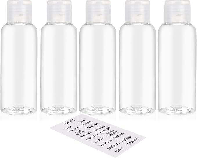 5 Pack 3.4oz Empty Plastic Travel Bottles for Toiletries TSA Approved Leak Proof Squeezable Travel Size Containers Travel Essentials Accessories, clear