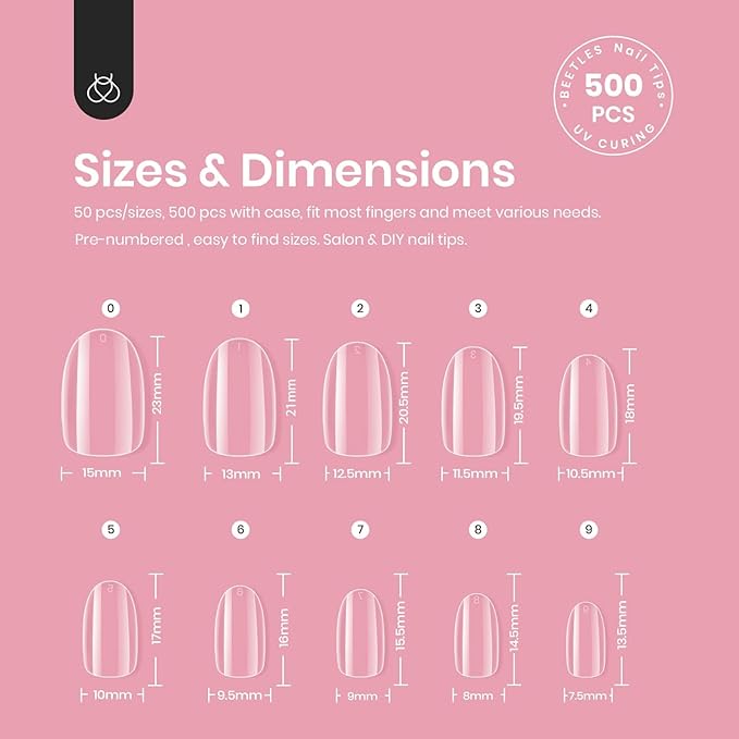 Beetles Gel Nail Tips Short Oval Shape, 500Pcs Clear Soft Nail Tips Pre-shaped Full Cover False Nails Gelly Tips for Gel Nail Polish Easy Nail Extensions Acrylic Press on Nails
