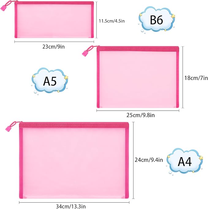 12 Pieces Zipper Nylon Mesh Pouch, Mesh Cosmetic Bags Makeup Bags Pencil Case, Multipurpose Travel Bags for Cosmetic School Office Supplies and Travel Accessories (Light Pink, Assorted Sizes)