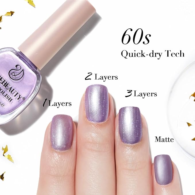 AZUREBEAUTY Sparkle Purple Nail Polish Set Quick Dry Pink Pastel Glitter 2 Colors Nail Lacquer Natural Shine DIY Salon Home Women Gifts 2Pcs 0.34oz