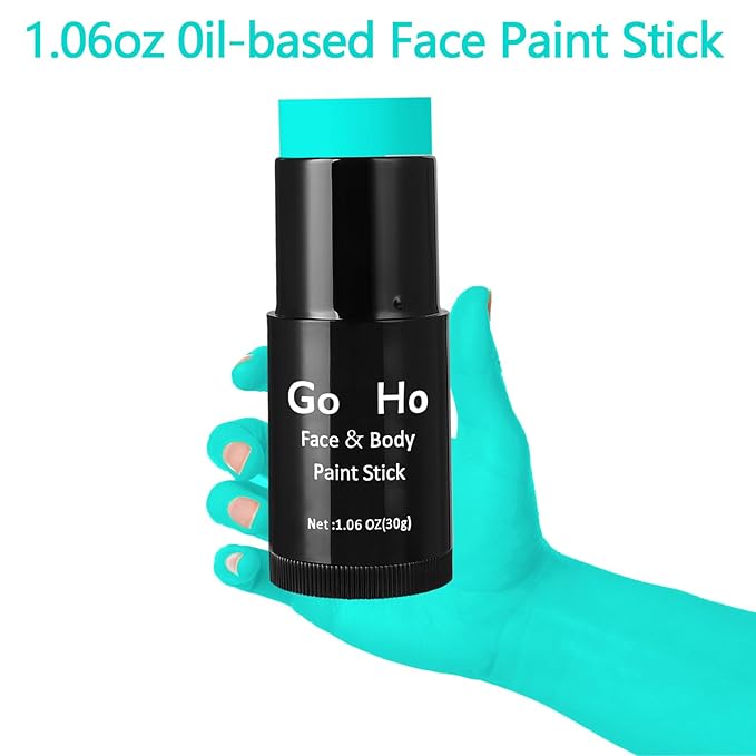 Go Ho Cream-Blendable Teal Face Paint Stick,Full-coverage Teal Body Paint Stick for Halloween Cosplay SFX Makeup,Waterproof Teal Body Paint Stick