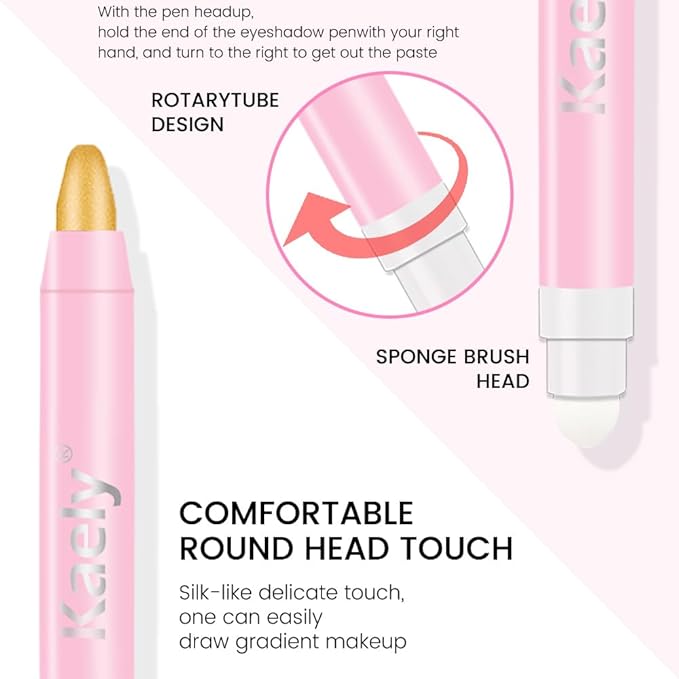 Kaely 2in1 Cream Eye Shadow Brightener Sticks for Eyes, Pencil Eyeshadow Applicator Stick Waterproof Pigmented, Eye Shadow Palette Highlighter Makeup, sombras para ojos, 06 Desert Gold Shimmer