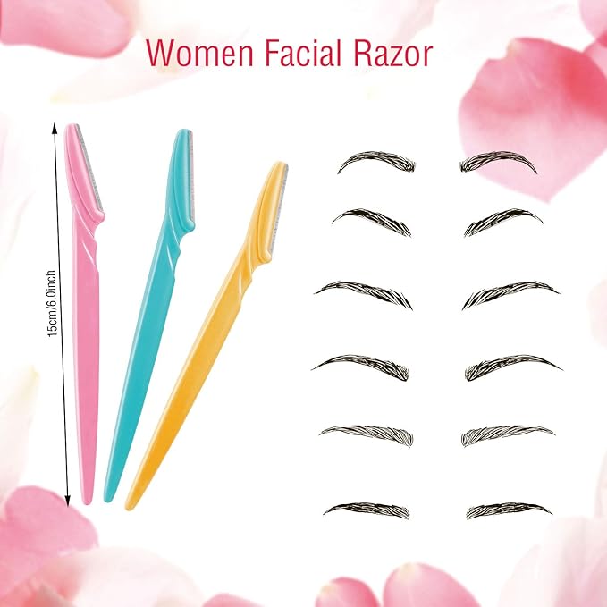 Boao 96 Pieces Eyebrow Razor Eyebrow Trimmer Shavers Dermaplaning Tool Face Razors for Women with Precision Cover