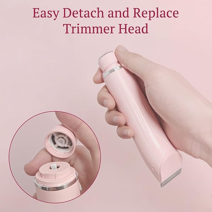 Dermave Bikini Shaver, 4-in-1 Bikini Trimmer for Women, Electric Razors with Dual Heads, Cordless Body Hair Trimmer, Rechargeable Pubic Hair Trimmer for Legs Body Facial Hair, Ceramic Blade