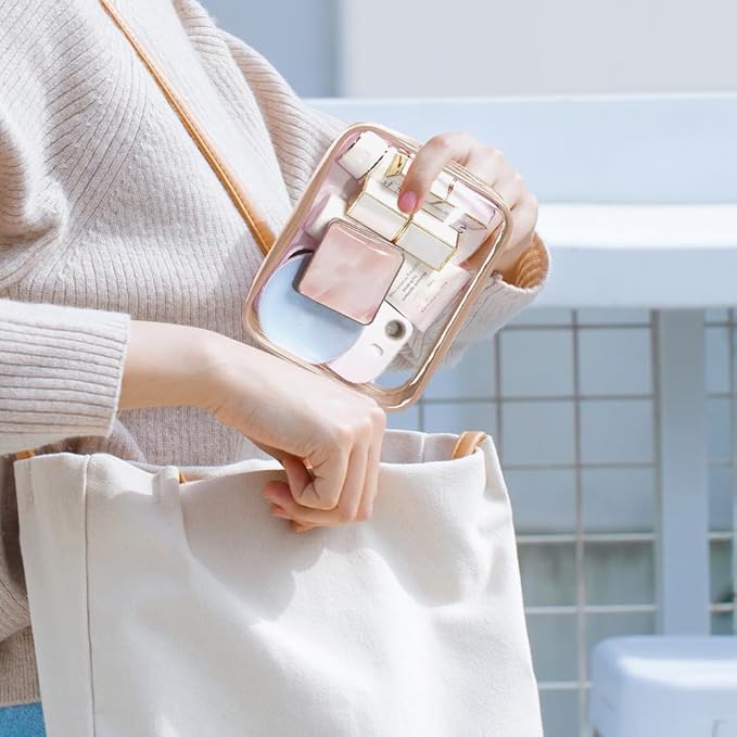 4 Pack Clear Makeup Bags, TSA Approved Toiletry Bag Car Organizer Travel Cosmetic Case Portable Travel Essentials Bags for Toiletries Clear Summer Beach Bag Carry on Airport Airline Compliant Bag