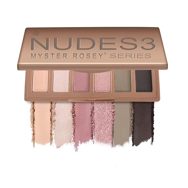 MYSTER ROSEY Nudes 3 Series Mini Eyeshadow Palette, Matte & Shimmer Finish, 6 Champagne Mauve & Black Eye Shadows, Travel Friendly Size, Vegan, Cruelty-free