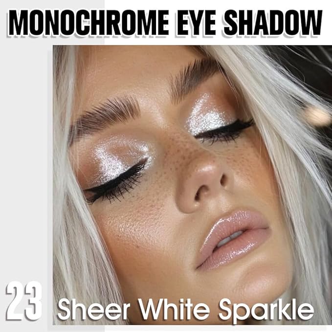 Sheer White Sparkle Single Eyeshadow, Lightweight Blendable Mini Eye Shadow for Older Women, Monochrome Eyeshadow Palette Makeup Pigmented Waterproof, Vegan & Cruelty-Free, 23