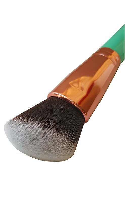 Rose Golden Synthetic Blush and Bronzer Brush - Angled Kabuki Makeup Brush: Foundation Brush Perfect for Face Contouring and Highlighting with Creams and Powders (Blue)