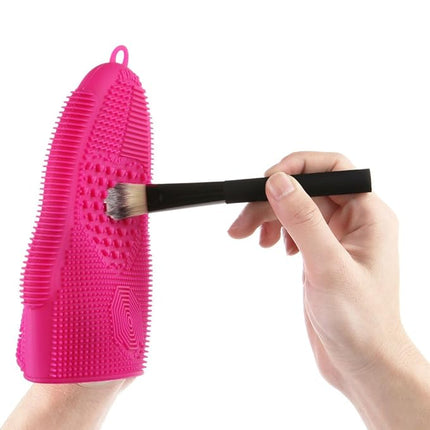 Makeup Brush Cleaner Glove Mat Mitt Silicone Cosmetic Cleaning Scrubber Tool Face Brushes and Eye Brush Washing Pad Pink (Rose Red)