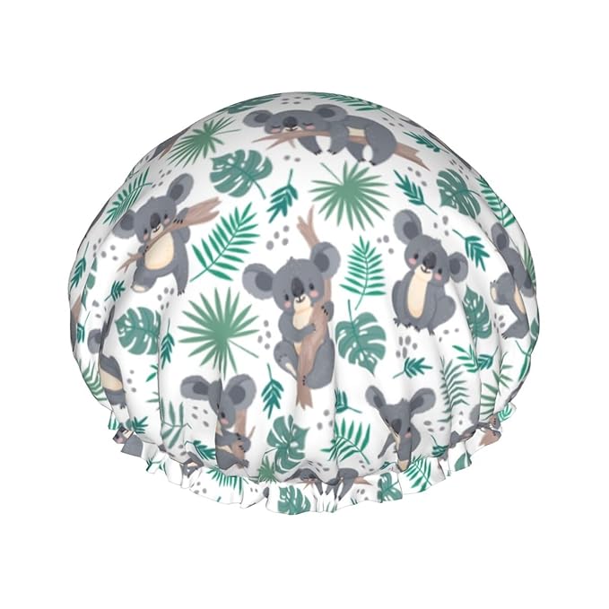 Funny Koala Shower Cap For Women Reusable Waterproof Double Layers Bath Cap Hair Protection Elastic Ladies Spa Salon Shower Hat