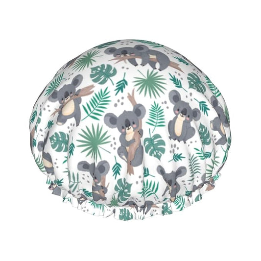 Funny Koala Shower Cap For Women Reusable Waterproof Double Layers Bath Cap Hair Protection Elastic Ladies Spa Salon Shower Hat