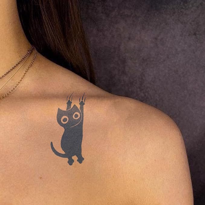 Black Cat Temporary Tattoos – 7 Unique Cat Designs, Playful & Cute Tattoos for Adults, Realistic & Long Lasting for 2 Weeks