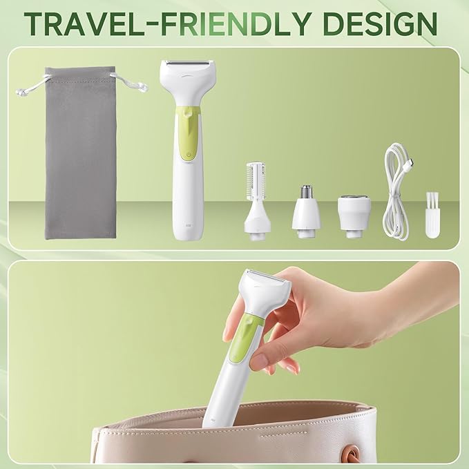 Electric Razors for Women, 4-in-1 Painless Shaver for Face, Bikini, Body & Underarms, Waterproof Cordless Foil Shaver for Wet/Dry Use with LED Light, USB Charging, Travel Bag