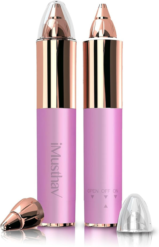 Portable Eyebrow Hair Remover for Women – Painless, Fast & Precise Flawless Electric Razor & Epilator for Eyebrow, Nose, Ear Hair Removal – 18K Gold-Plated, 360° LED Light