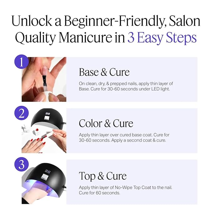 Nailboo Gel Nail Polish Kit with UV Lamp - 2 Forever Glaze Gel Polishes, Base Coat, 3 Nail Files, No Wipe Top Coat & Pro Cure LED Lamp, Long Lasting, Glossy Manicure, Quick Drying