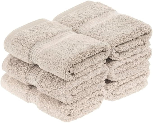 Superior Egyptian Cotton Pile Face Towel/Washcloth Set of 6, Ultra Soft Luxury Towels, Thick Plush Essentials, Absorbent Heavyweight, Guest Bath, Hotel, Spa, Home Bathroom, Shower Basics, Stone