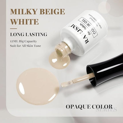 RARJSM Beige White Gel Nail Polish 1PCS 15ML Long Lasting Milky Ivory White Creamy Gelpolish Soak off U V Curing Required Nail Art French Manicure Salon DIY at Home