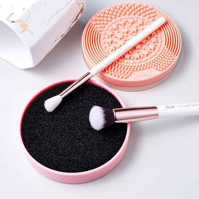 Jessup Makeup Brush Cleaning Mat with Color Removal Sponge, 2 in 1 Silicone Makeup Brush Cleaner (Sachet Pink), A005
