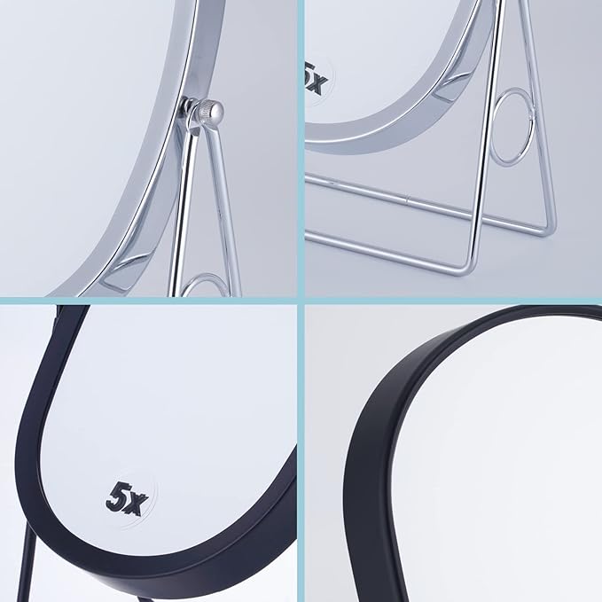 JOYOEIKON Classic Dual Sided 5X and 1X Magnifying Makeup Mirror and Tabletop Standing 360° Rotation Vanity Mirror,Desktop Cosmetic Mirror (Matt Black)