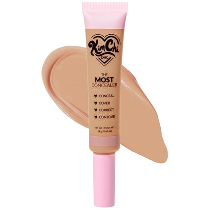 KimChiChic Beauty The Most Concealer | Full Coverage Water Resistant Multi-Use Concealer | Conceal, Correct, Contour & Highlight | Matte Satin Hybrid Finish | Brush Applicator, 0.63 oz, 08-Golden Sand