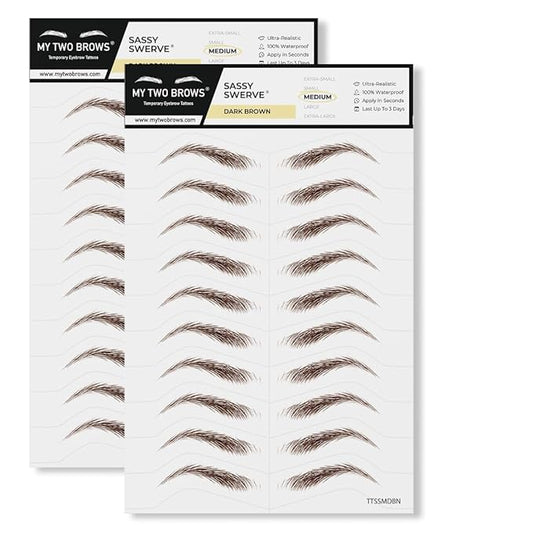 20 Pairs Dark Brown Temporary Eyebrow Tattoos, Waterproof and Smudge-Proof Medium Sassy Swerve Style Realistic Eyebrow Stickers for Women, Easy to Apply, Won't Work on Existing Brows