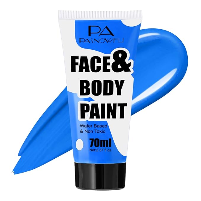 Blue Washable Face Paint 70ml , Water-Based Cream Body Paint for Smurfs, corpse bride SFX Makeup, Non-Toxic Face Body Paint for Halloween SFX Cosplay Makeup ,Costume Events,Party