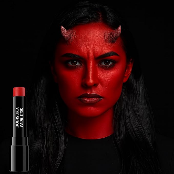 BOBISUKA Red Body Face Paint Stick, Sweatproof Eye Black Stick for Baseball Football Softball Sports - Full Coverage Face Painting for Devil, Vampire, Wound Joker Halloween Looks