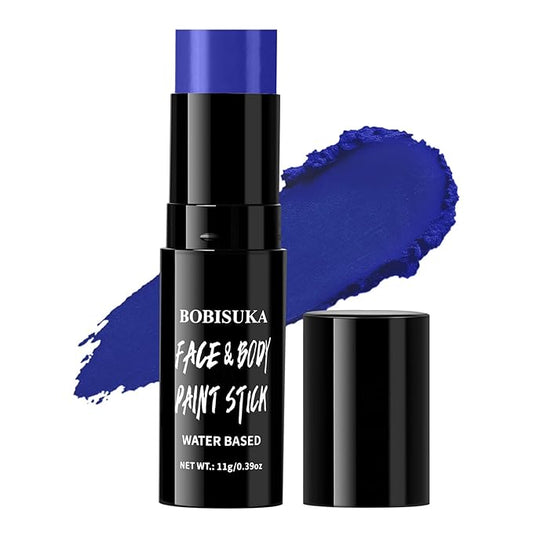 BOBISUKA Blue Face & Body Paint Stick Water-Based Washable Face Paint Makeup Stick for Halloween Avatar Smurf Mystique Skeleton Skull Clown, Cosplay, SFX, Sports Eye Black & Costume Party