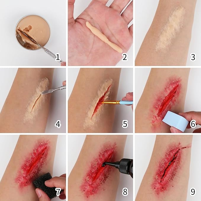 Depvision SFX Makeup Kit Halloween Makeup Set Professional Face Body Paint Special Effects Makeup Set with Fake Blood Scar Wax Oil Body Paint Sponges Brushes for Halloween Party SFX Cosplay