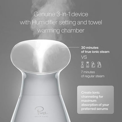Pure Daily Care NanoSteamer Large 3-in-1 Nano Ionic Facial Steamer with Precise Temp Control - Humidifier - Unclogs Pores - Blackheads - Spa Quality - Bonus 5 Piece Stainless Steel Skin Kit (Silver)