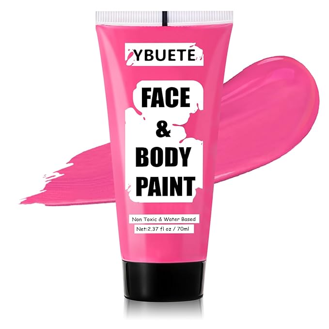 Pink Water Based Face Body Paint, 2.37 OZ Large Tube Full Coverage Face Paint for Skull Clown Cosplay, Washable Pink Body Painting Cream for Adult Carnival Party Halloween SFX Makeup