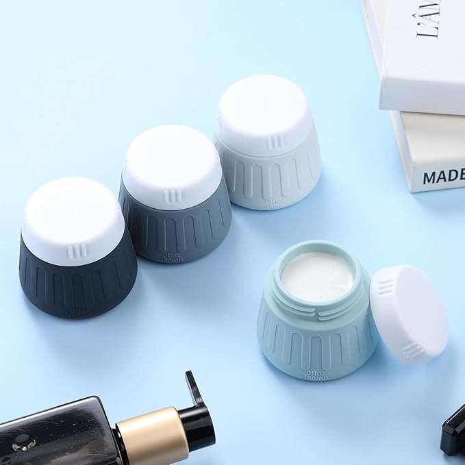 Gemice 3 oz Travel Containers for Toiletries, 4-Pack TSA Approved Travel Size Toiletries Containers for On-the-Go, Small Leak-Proof Travel Essentials Silicone Jar for Shampoo, Lotions, Cleanser