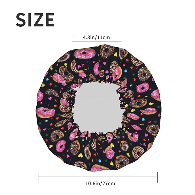 Doughnut Donuts Shower Cap For Women Reusable Waterproof Double Layers Bath Cap Hair Protection Elastic Ladies Spa Salon Shower Hat