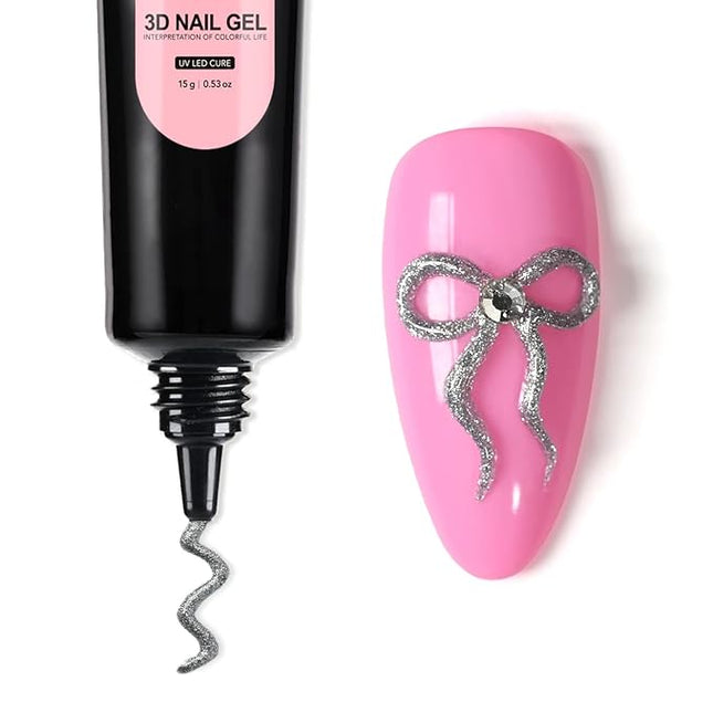 GAOY Silver 3D Nail Gel, 15g Sculpting Gel for 3D Nail Art Designs Carving, Molding, Painting, No Wipe Gel for Gems & Charms Decoration, Salon DIY Use