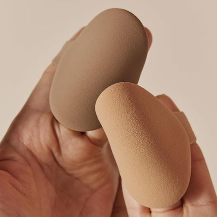 THE TOOL LAB All Day Fitting Duo (Glow type) - Premium Base Makeup Set for Liquid Cream Powder Foundation, Buffing Blending Face Brush, Sponge, Portable Case - 1.1" Flat Top Brush