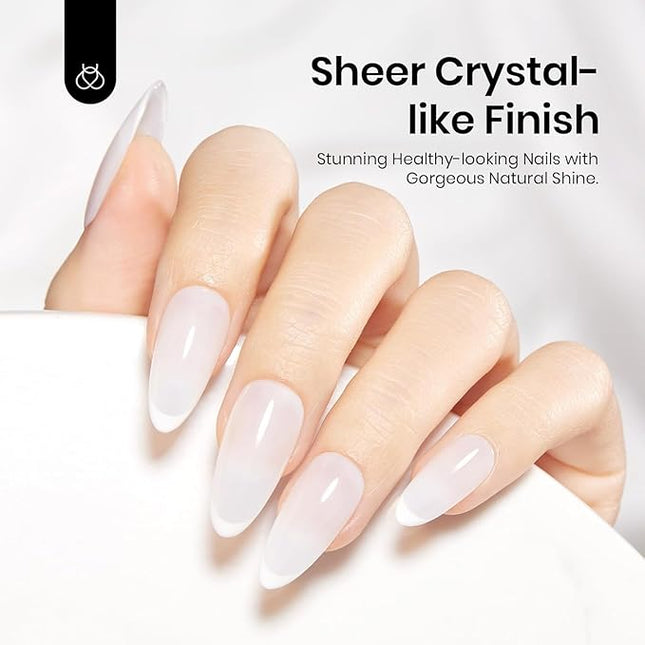 Beetles Milky White Gel Nail Polish No Wipe Gel Top Coat and Base Coat Set 3Pcs 15ml, Nude Jelly Color Long Lasting, Soak Off U V LED Nail Art Design for Women