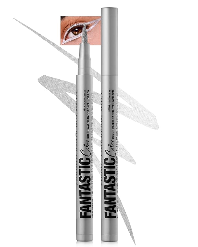 Silver Matte Liquid Eyeliner Pencil, Colorful High Pigmented Waterline Eye liner Waterproof Pen, Bright Colored Smudgeproof Long Lasting Eyeliner Pen Christmas Party Festival Makeup Gift for Women-11