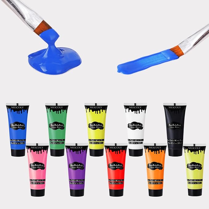 MEICOLY Orange Cream Face Body Paint,2.37Oz Large Tube Water Based Washable Face Paint,Non-Toxic Full Body Paint for Adults and Children, Pumpkin Halloween SFX Special Effects Cosplay Makeup,Orange