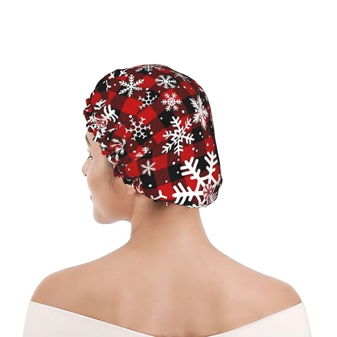 Christmas Snowflakes Shower Cap For Women Reusable Waterproof Double Layers Bath Cap Hair Protection Elastic Ladies Spa Salon Shower Hat