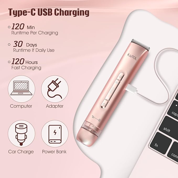 Bikini Trimmer for Women, 2 in 1 Dual Head Bikini Shaver IPX7 Waterproof Women Eletctric Razors, USB-C Rechagreable Body Shaver for Public Hair, Silk Skin, Facial and Body, Rose Gold