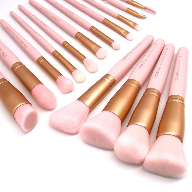 ZOREYA Makeup Brush Set - 15 Pcs Premium Synthetic Foundation Concealers Eye Shadows Make Up Brush,Eyeliner Brushes(Pink)
