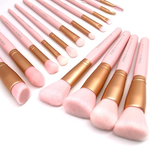 Z'OREYA Makeup Brushes 15Pcs Makeup Brush Set Premium Synthetic Kabuki Brush Cosmetics Foundation Concealers Powder Blush Blending Face Eye Shadows Brush Set (Pink)