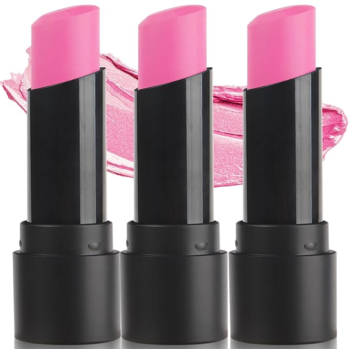 MEICOLY 3Pcs Hot Pink Eye Black Stick,Sweat Proof Waterproof Eye Black Baseball Softball Football Lacrosse,Pink Face Body Paint Stick for Halloween SFX Cosplay Makeup,Matte Lipstick for Women