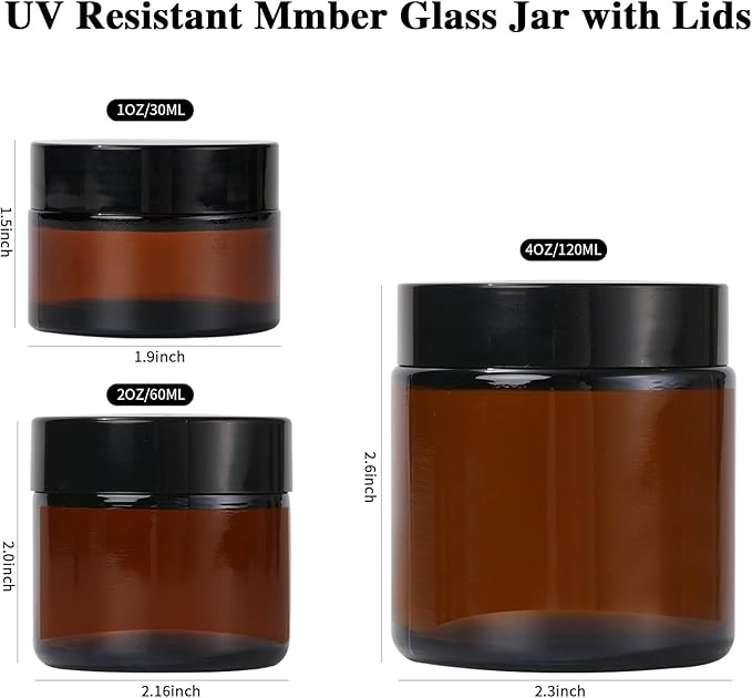 Amber Glass Jars with Lids, 1/2/4oz 3 Pack Small Glass Jars with Inner Liners, Reusable Empty Round Cosmetic Container for Creams, Lotion, Cosmetic, Spice, Powder